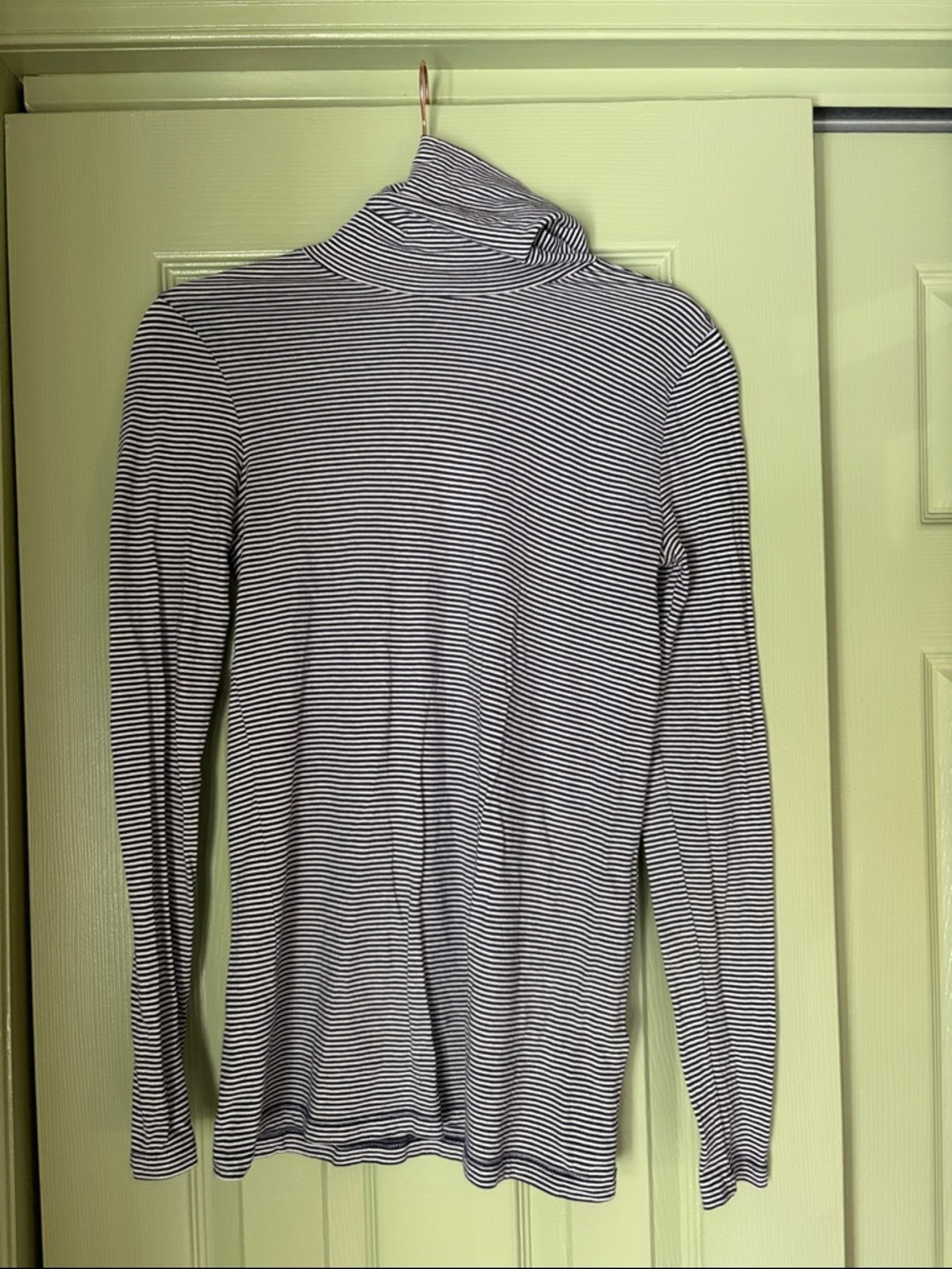 J. Crew Factory Black & White Striped Turtleneck Top